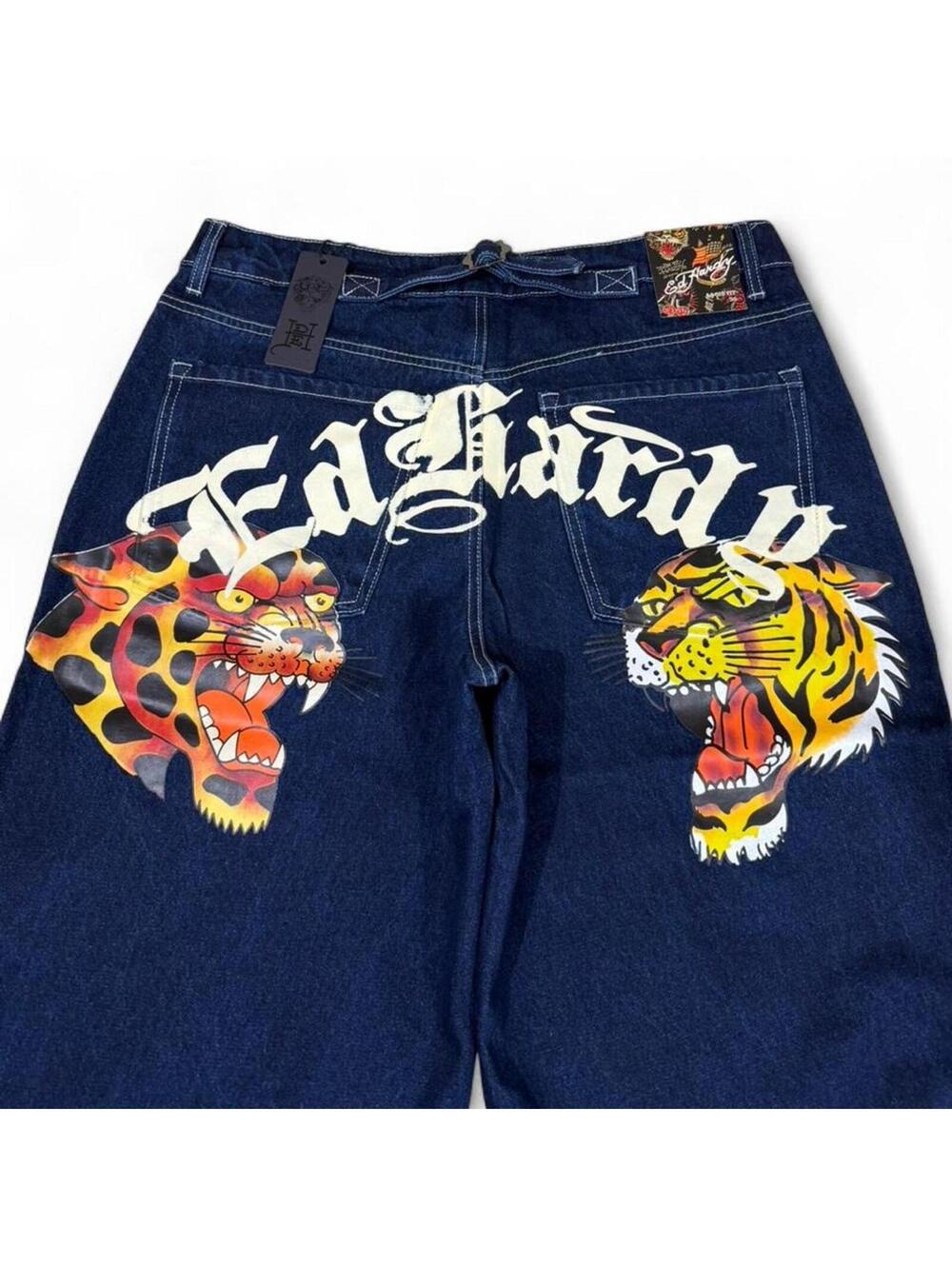 ED HARDY wide leg tiger print denim jeans - Picture 2 of 8